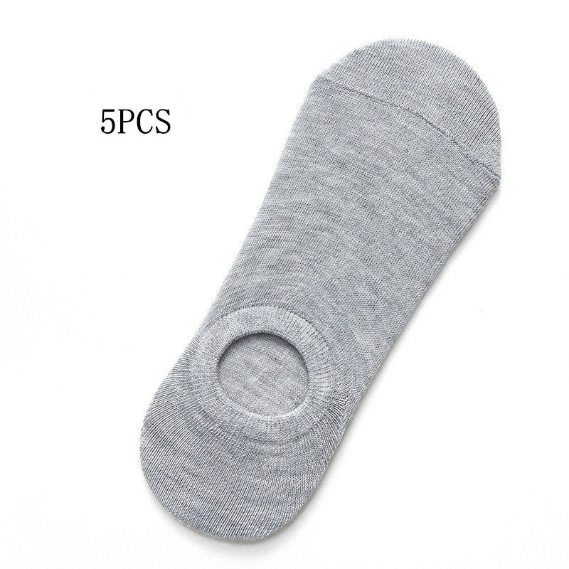 Socks Men And Women Solid Color Boat Socks Spring Invisible Socks Socks Socks Net Red Men'S Socks Gray 5PCS