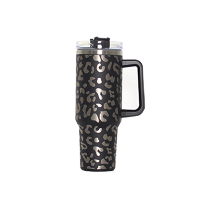 304 Stainless Steel Vacuum Cup Second Generation 40oz Cup Laser Leopard Print Black 40oz