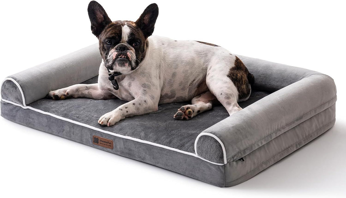 MEWOOFUN Orthopedic Dog Bed For Medium Large Dogs - Egg Foam Sofa With Waterproof Washable Cover, Supportive Pet Bed Grey, 40''x30''