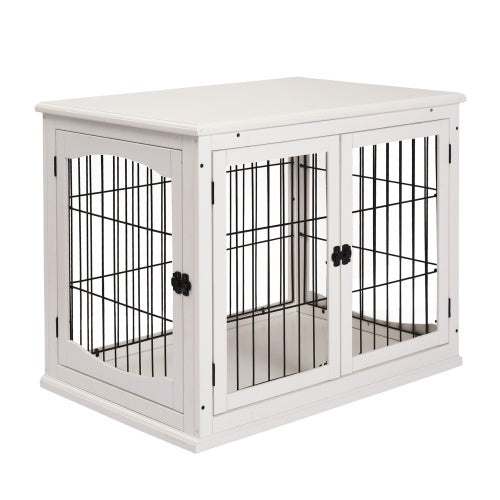 Small Kennel End Table With Two Open Sides And Lockable Door White