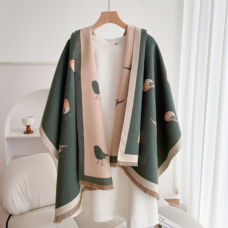 Warm Scarf Fashionable Outerwear Sweet Cute Double-sided Shawl Magpie Gray