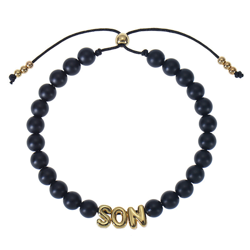 DIY Bubble Letter Bracelet Natural Stone Name Bracelet Matte Stone