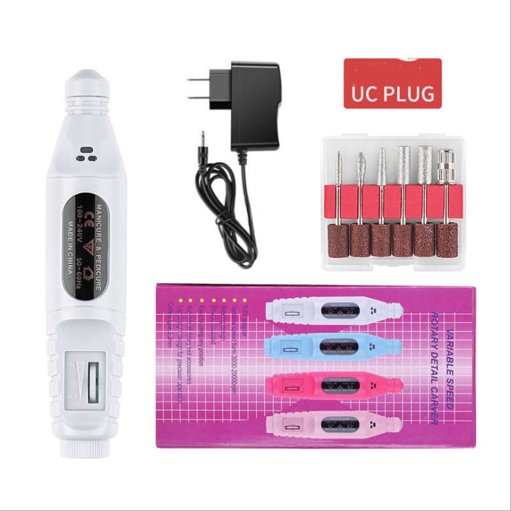 Nail Pen Polisher USB Cable Portable Manicure Sharpener Nail Tools White US