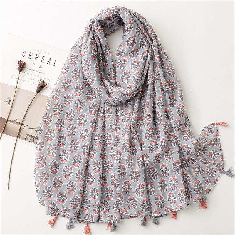 Creative Chinese Style Cotton And Linen Scarf SL2301011 Pink Gray 180X88CM