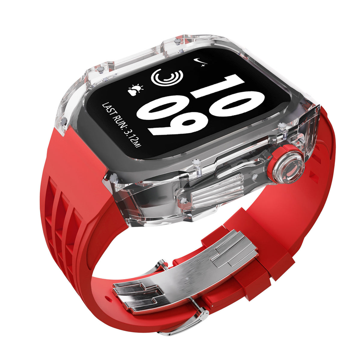 Crystal Transparent Case Fluorine Rubber Strap Transparent Red