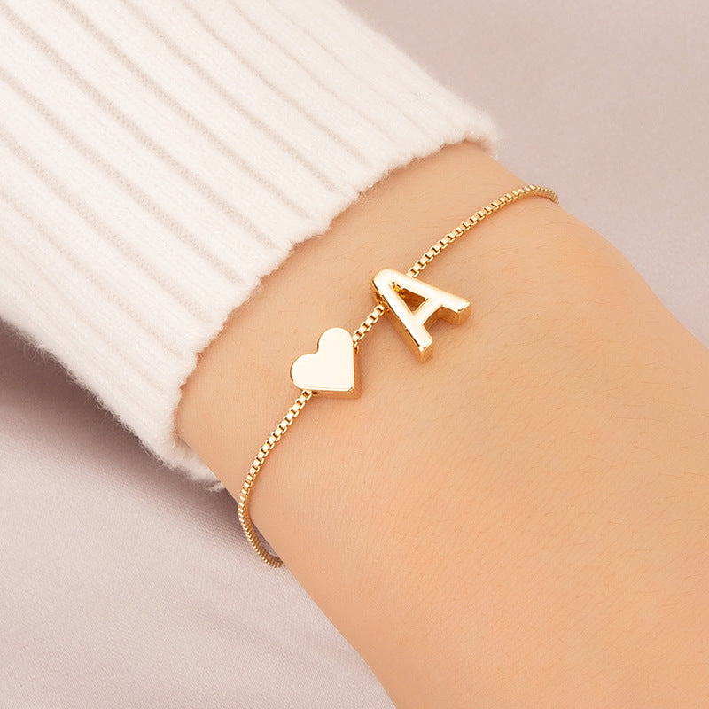 Bracelet Heart-shaped English Letters Letter A