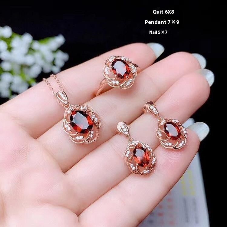 Ring Necklace Ear Stud Luxury Colored Gems Suit SJT02 Rose Gold Plated