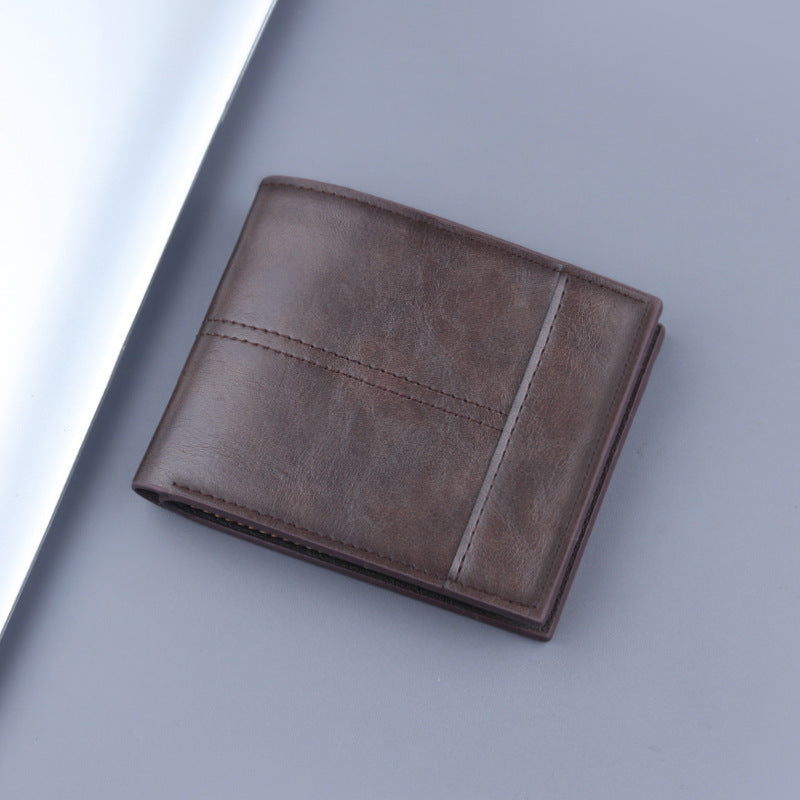 New Men's Short Clip Multifunctional Coin Purse 13848 Dark Brown