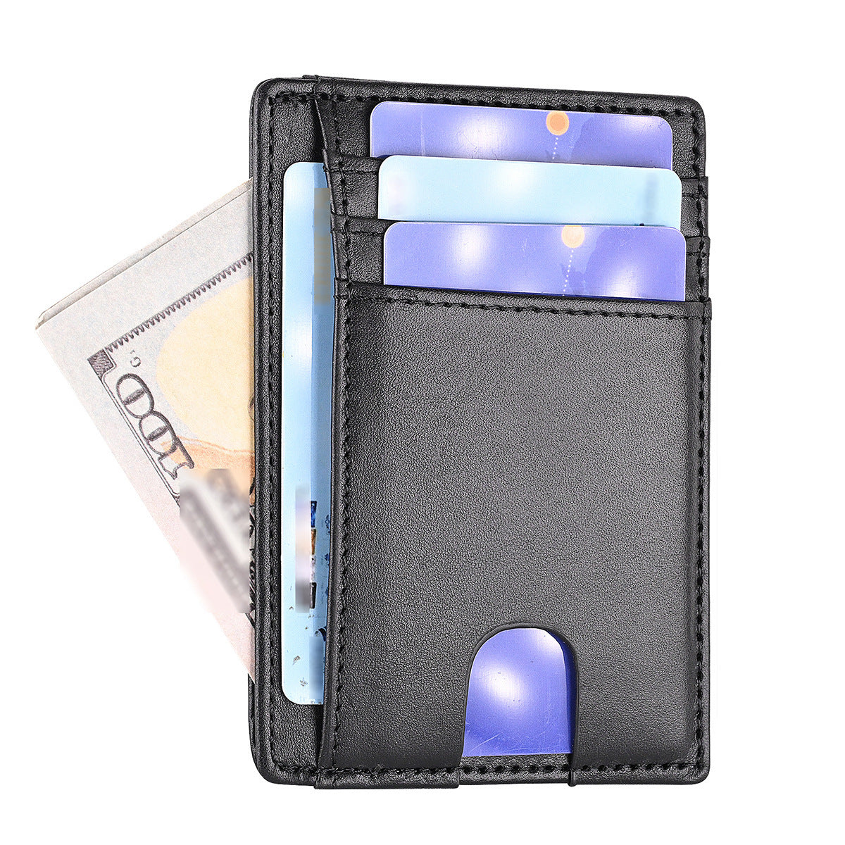 Multiple Card Slots Men's First Layer Cowhide Wallet Black