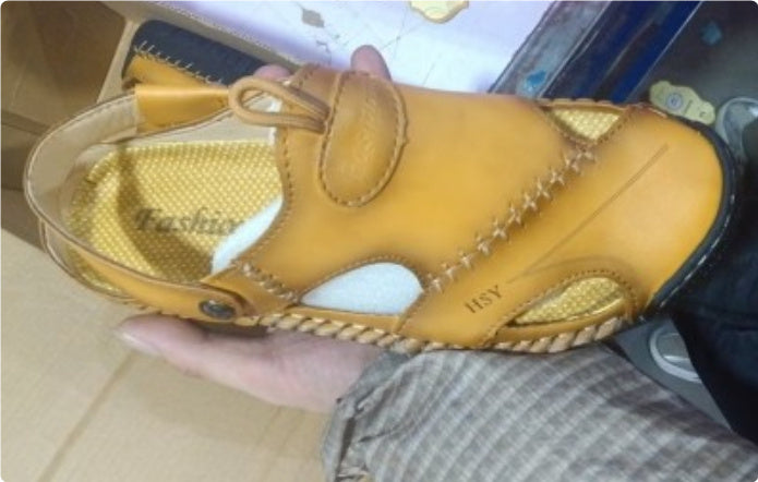 Genuine Leather Roman Summer Sandals For Men Yellow