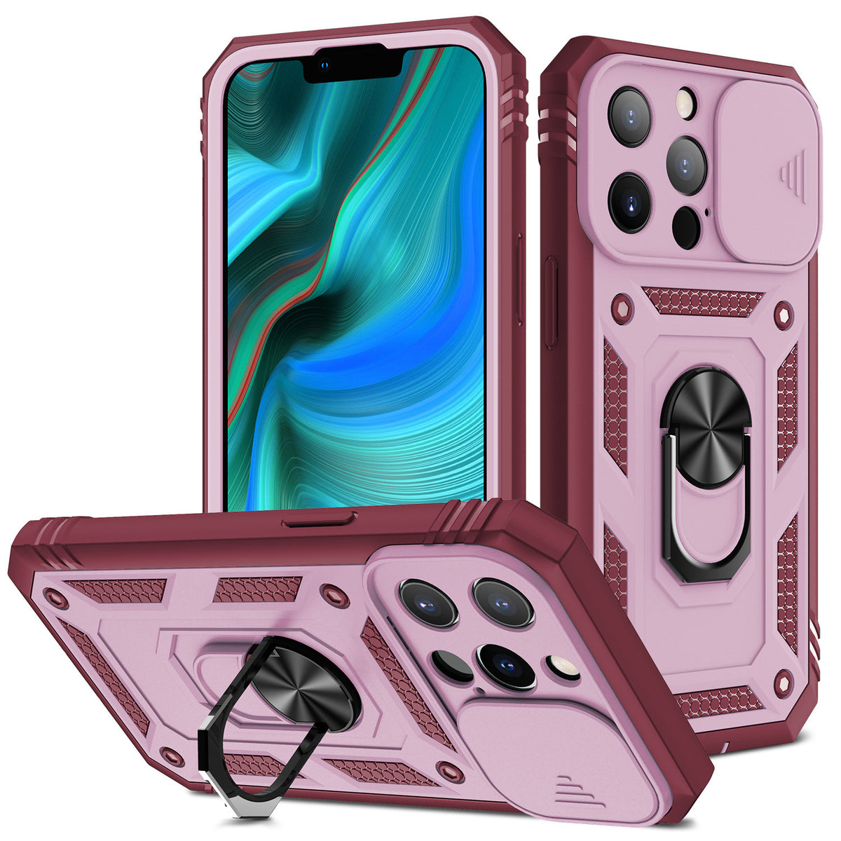 New Magnetic Mobile Phone Case With Sliding Window Bracket Pink dark red