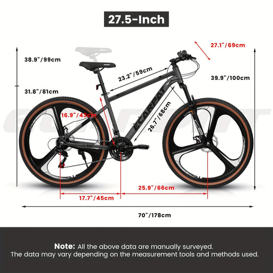 A27301M Ecarpat Mountain Bike 27.5 Inch Wheels, 21 Speed Road Bicycle With Dual Disc Brakes For Men And Women,High Carbon Steel Frame Front Fork Bicycles, Adult Faster Racing Bike