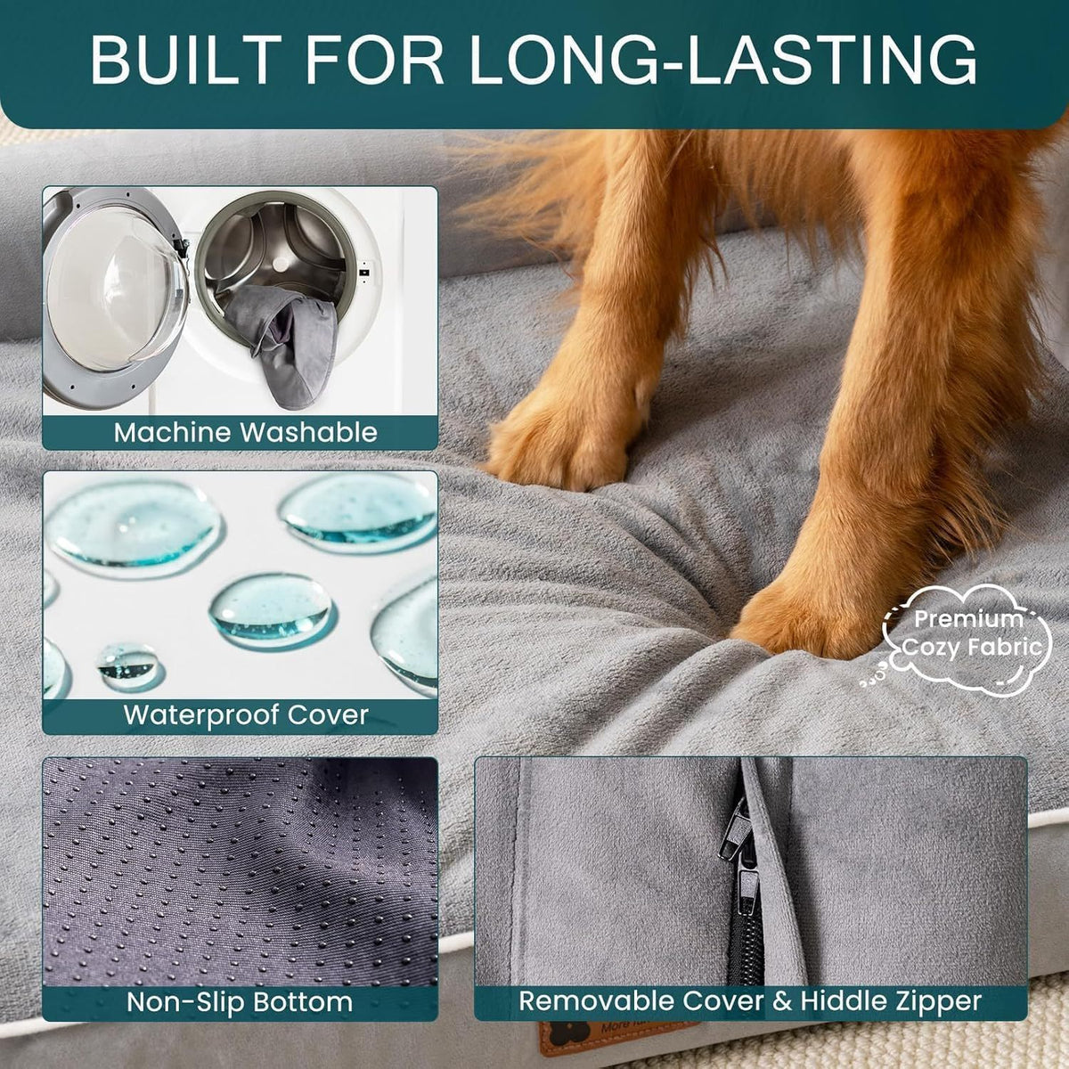 MEWOOFUN Orthopedic Dog Bed For Medium Large Dogs - Egg Foam Sofa With Waterproof Washable Cover, Supportive Pet Bed Grey, 40''x30''