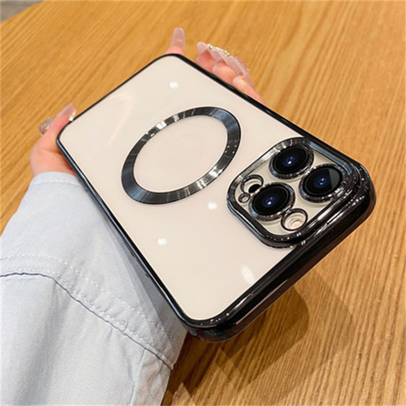 Creative Lens Film Plating Magnetic Suction Phone Case Protector Black