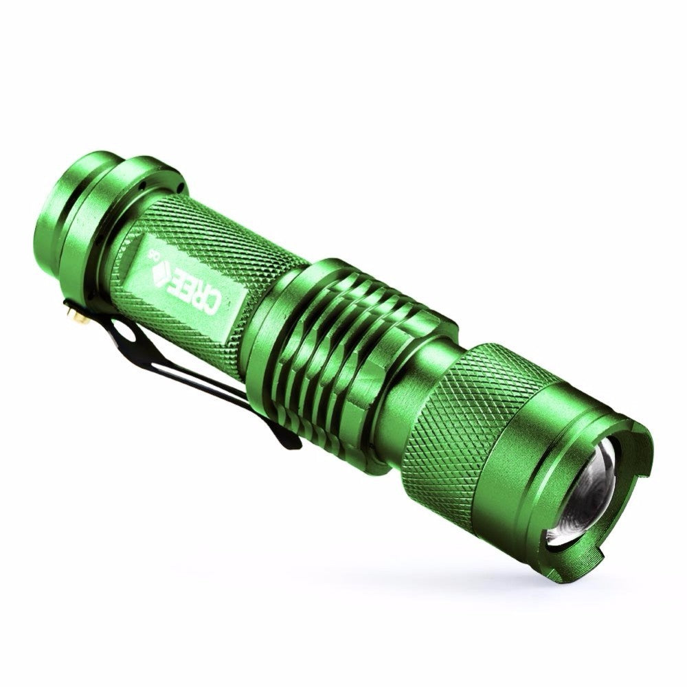 5 Colors Mini LED Flashlight Q5 2000lm Waterproof LED Laterna 1 Modes Zoomable PortableTorch Penlight AA 14500 Green
