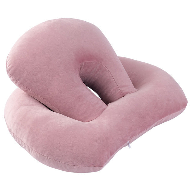 U-Shaped Desk Nap Pillow Neck Supporter Seat Cushion Headrest Travel Neck Pillow With Arm Rest Light pink