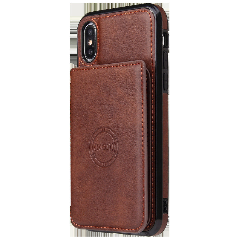 Card wallet leather case phone case Brown