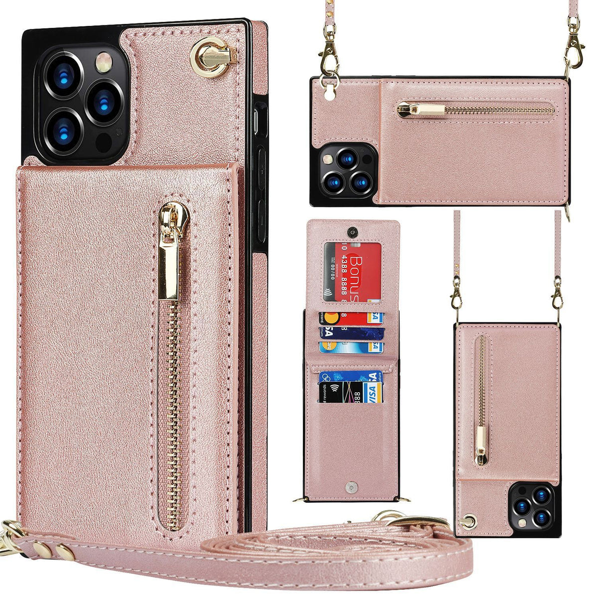 Zipper Phone Case Phone Case Crossbody Rose Gold