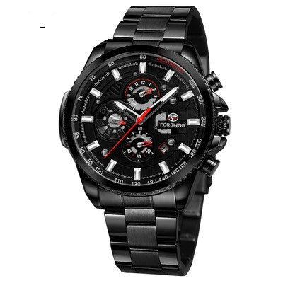Automatic mechanical watch men's watch Black silver nails