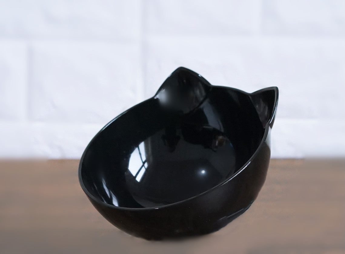 New Inclined Food Cat Ear Oblique Mouth Transparent Single Pet Bowl Single Black Q1pcs