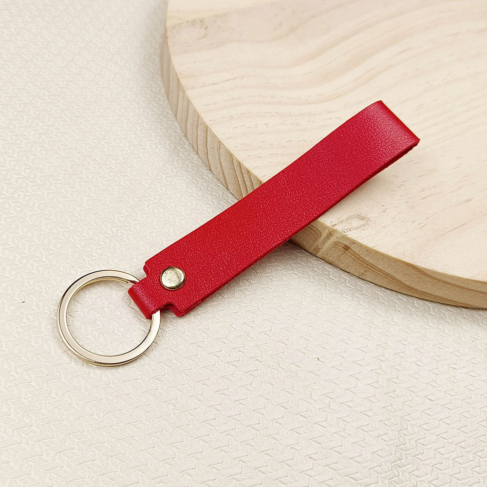 Versatile Solid Color Leather Keychain Bright red