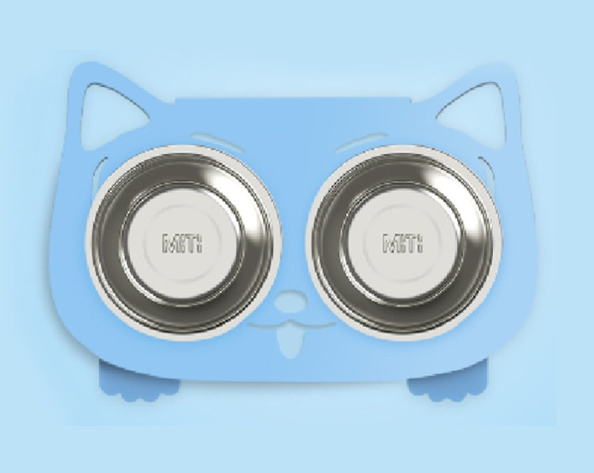 Anti-falling Cat Dog Feeding Water Bowl Blue Style1