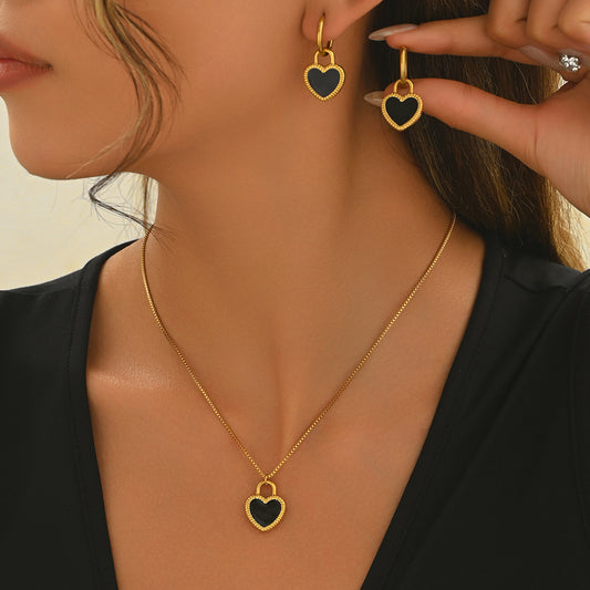 Lxalry 18K Gold Plated Stainless Steel Heart Mirror Jewelry Set Hypoallergenic Skin Safe Necklace Earrings For Daily Evening Never Fade Luxury Gift For Her