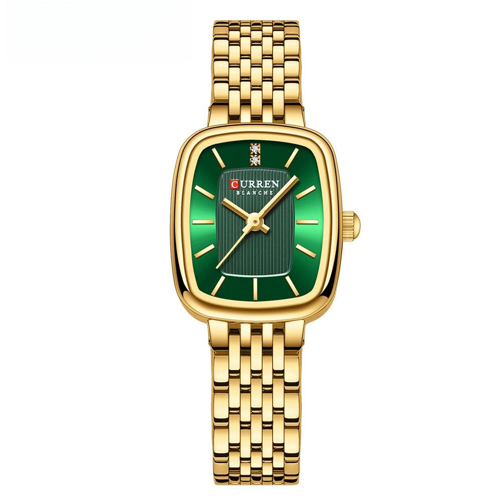 Women's Fashion Casual Steel Belt Watch Golden Green