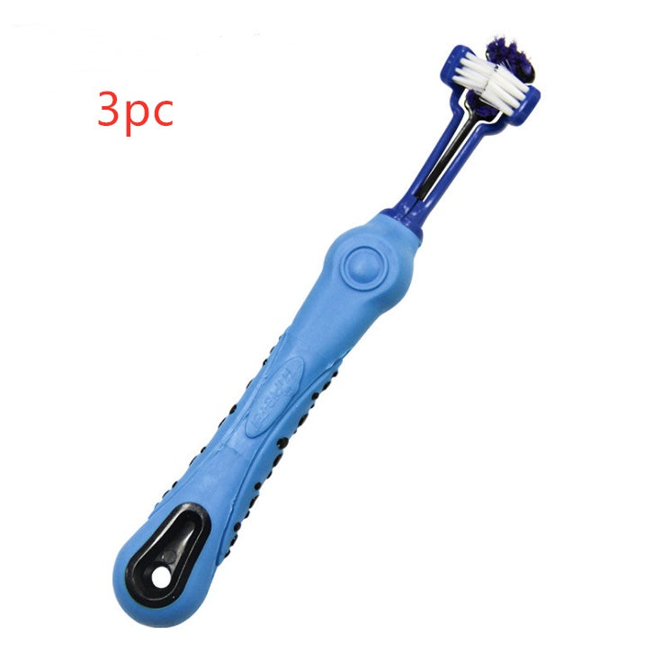 Three Sided Pet Toothbrush Dog Brush Bad Breath Tartar Teeth Care Blue3PC
