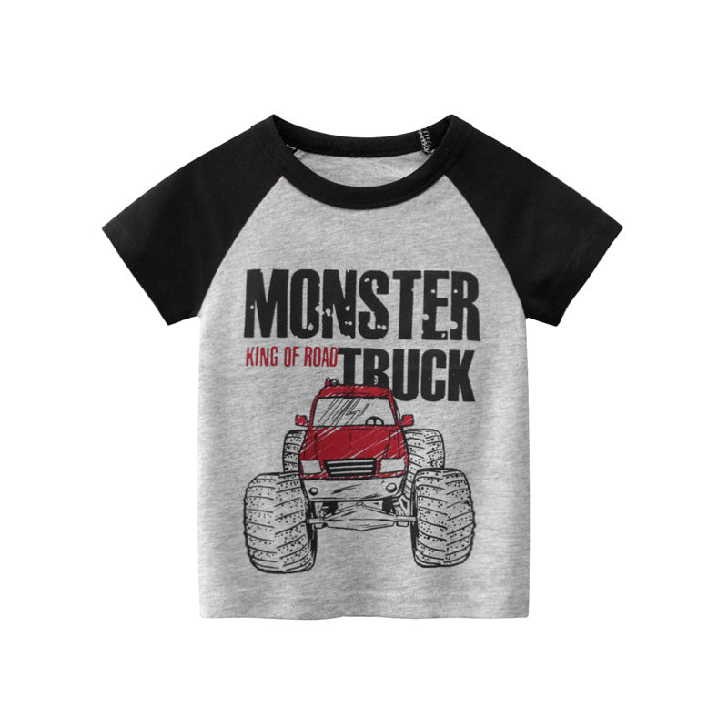 New Boys' Short Sleeve Tops Wholesale Korean T-shirt Kids Clothes Grey black