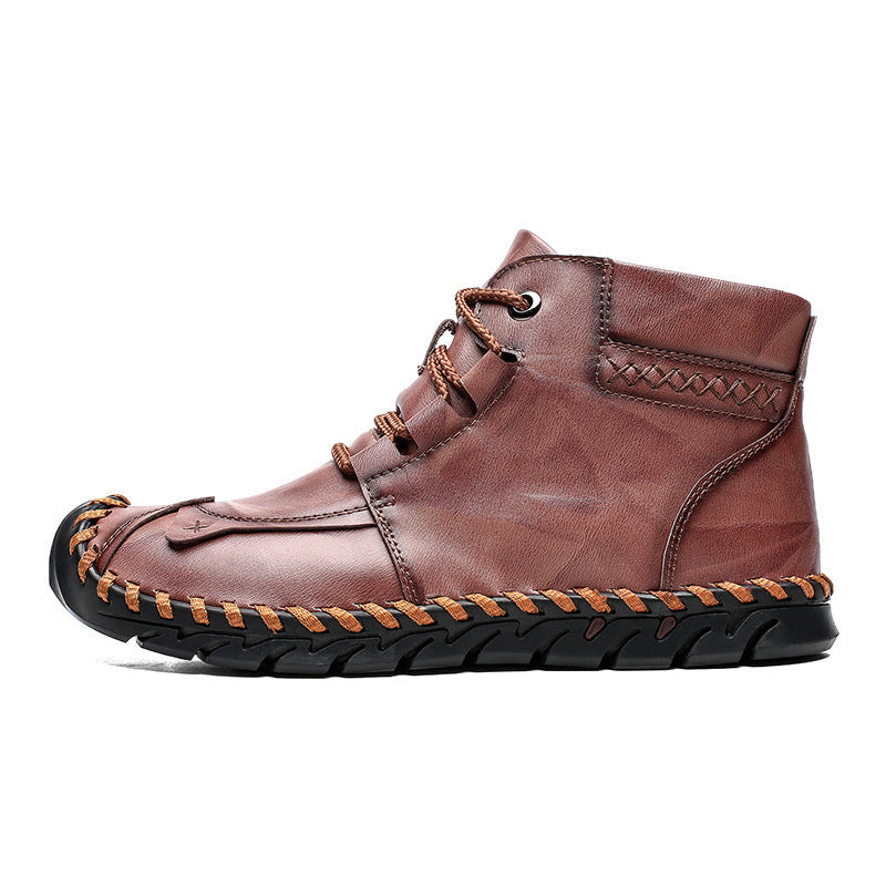 Leather shoes leather men casual shoes Red Brown A