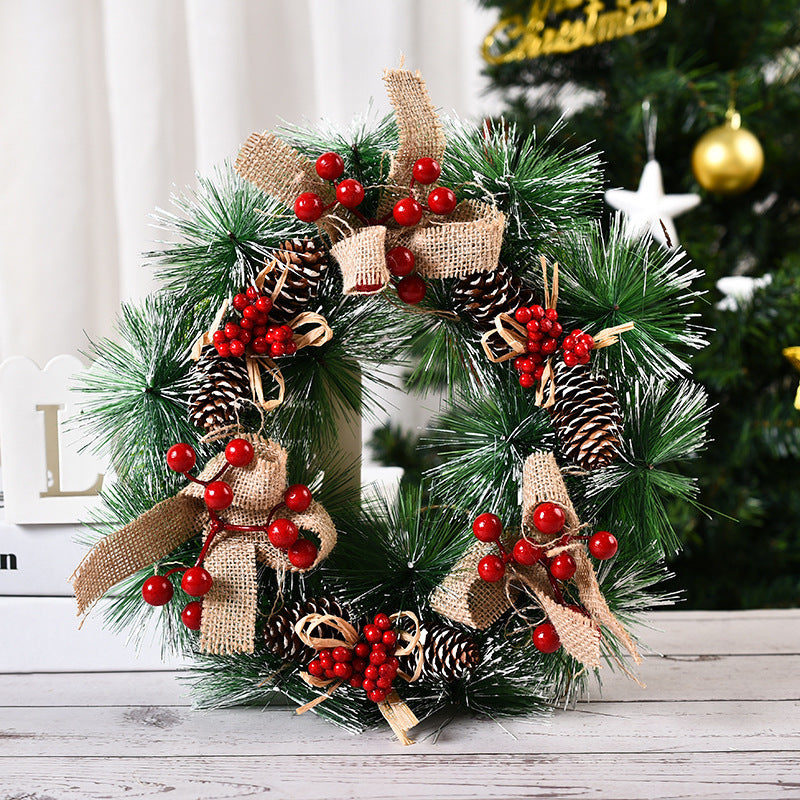 Christmas Artificial Pinecone Red Berries Wreath Front Door Window Decoration Three tie