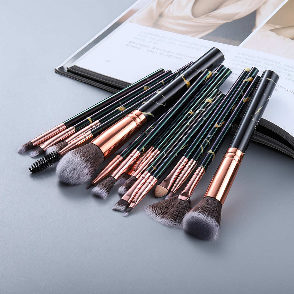 15 Marbled Design Makeup Brushes Set Black Q15pcs