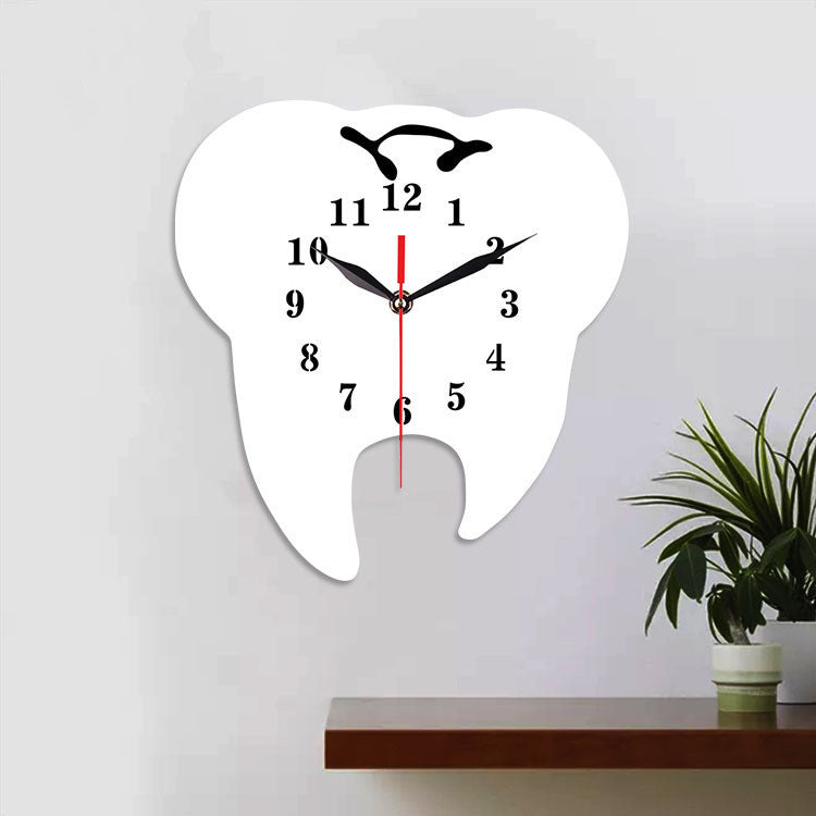 Acrylic tooth shape wall clock Living room office custom quartz mute clock White