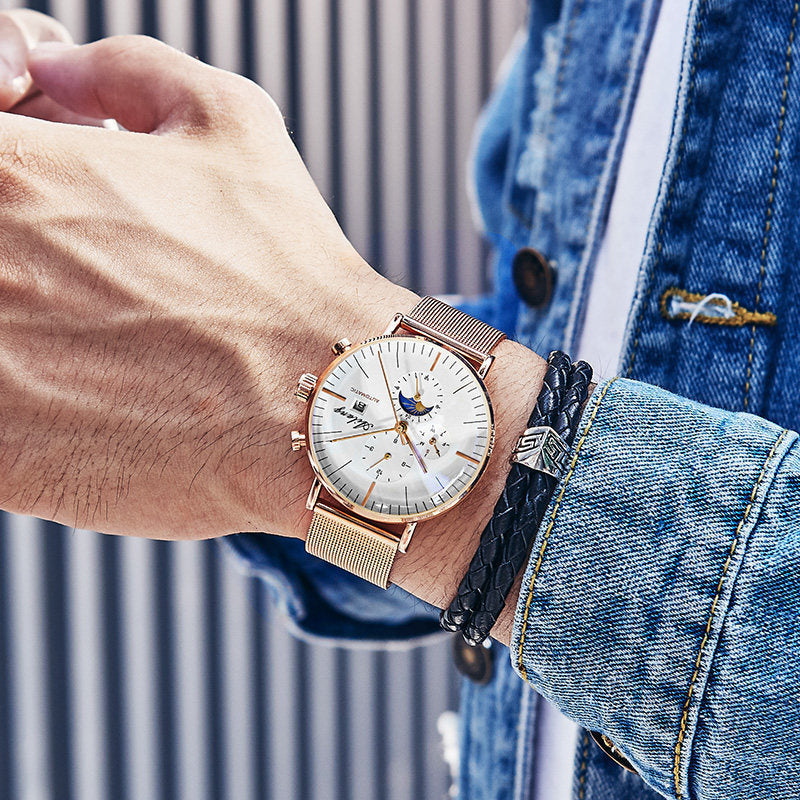 Automatic mechanical watch men's watch Rose gold white