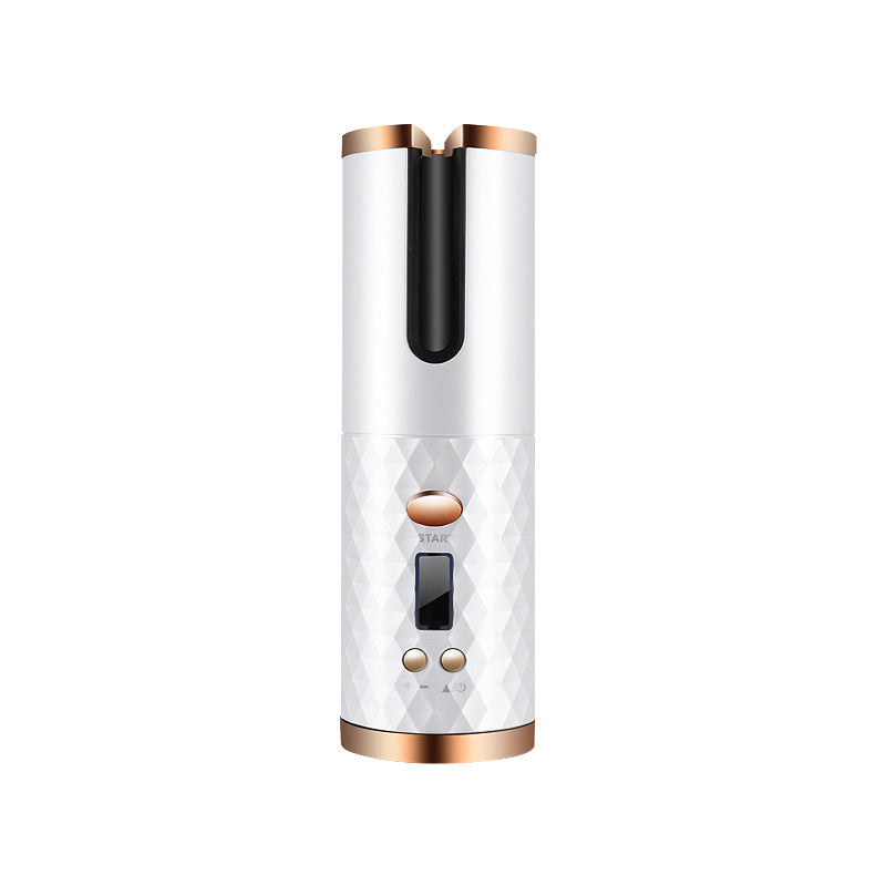 Rechargeable Automatic Hair Curler Women Portable Hair Curling Iron LCD Display Ceramic Curly Rotating Curling Wave Styer White USB