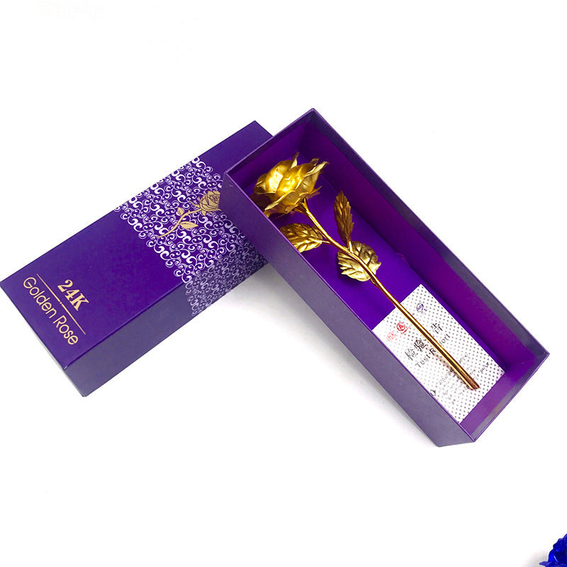 24K Luminous Color Gold Rose Flower Set Gold purple gift