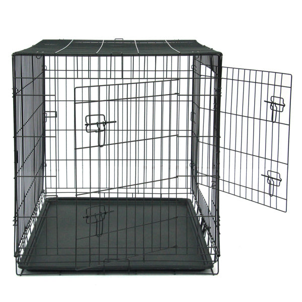 42 Inch Iron Foldable With Divider Plastic Tray Black Dog And Cat Cage