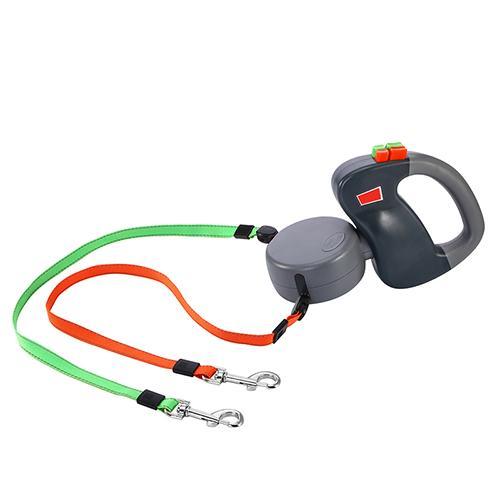 Retractable Dual Pet Dog Walking Leash Gray