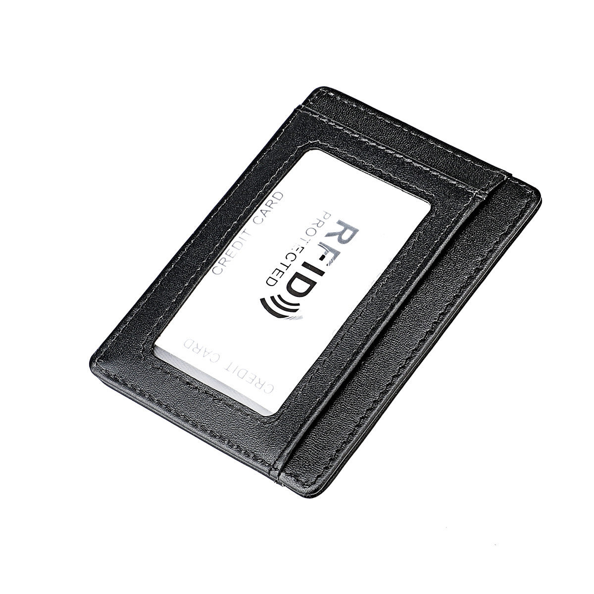 Crazy Horse Leather Card Holder Leather Positioning Tracker Protective Case Black