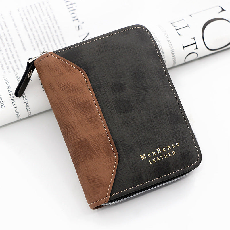 Frosted Men's Short Chain Wallet Vertical Coin Purse Card Holder 1933 2 Black