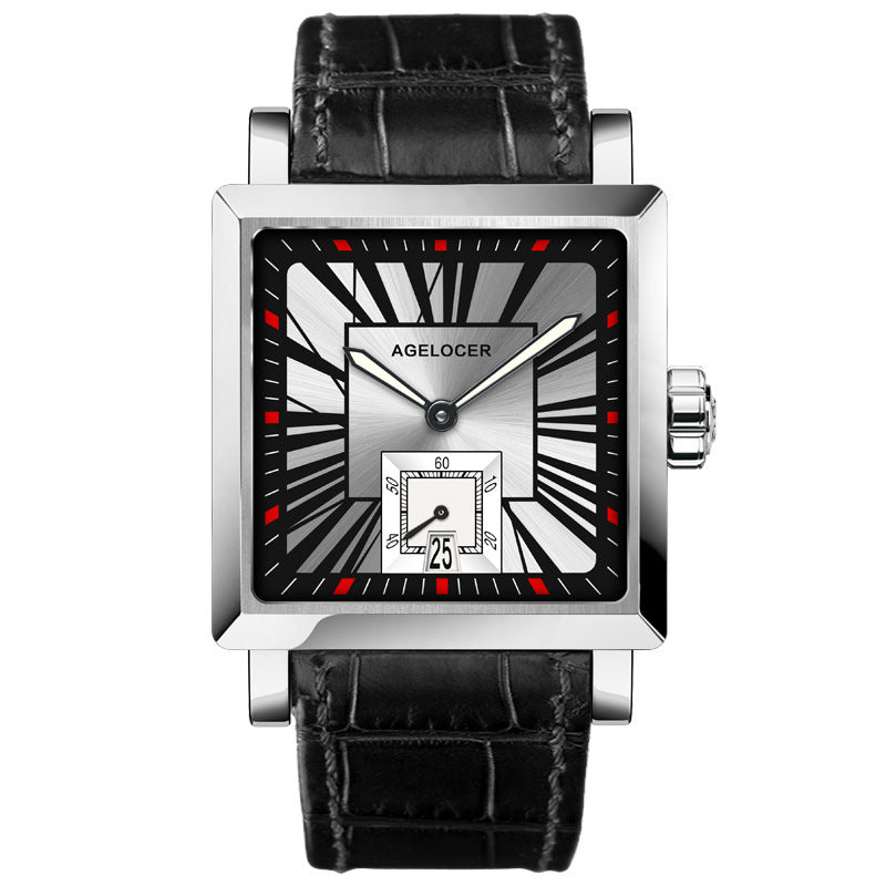 Waterproof Automatic Mechanical Watch Men's Watch Silver Surface Black Belt