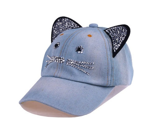 Spring And Summer Denim Baseball Cute Cat Ears Baseball Sunscreen Visor Baby Cat Hat Light blue