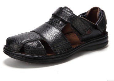 Yan Yang new summer leather sandals men Breathable leisure male non-slip sandals Baotou men sandals Black