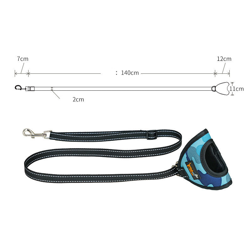 A pet on a harness Blue camouflage