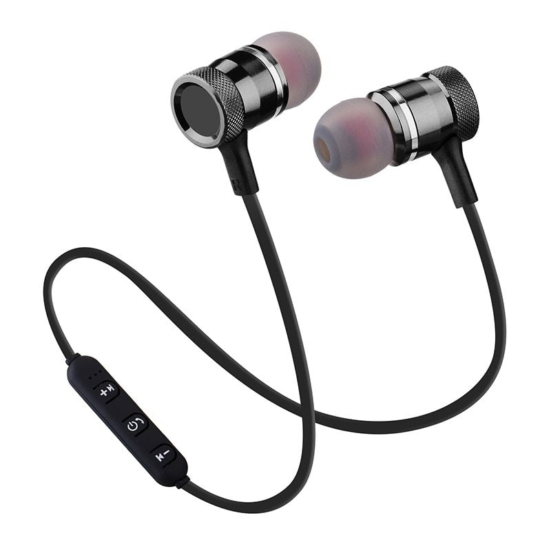 Wireless Bluetooth headset sports running magnetic line control binaural stereo in-ear hanging neck mobile phone universal answering Black
