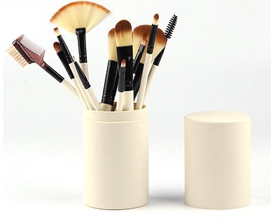 12pcs Makeup Brush Set Blush Eyeshadow Eyelash Highlighter Makeup Brush Beige Q12pc