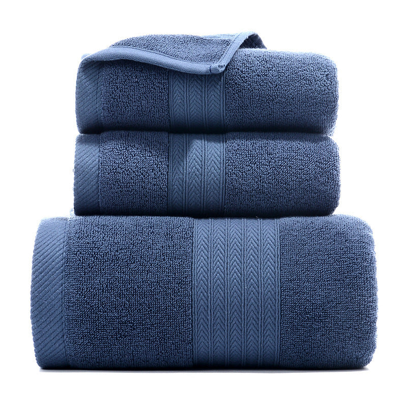 Pure Cotton Towels Three-piece With Hand Bath Towel Class Fishbone Blue 1 Bath Towel And 2 Towels