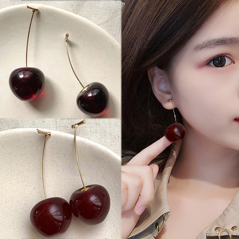 Red Cherry Fruit Acrylic Design Earrings