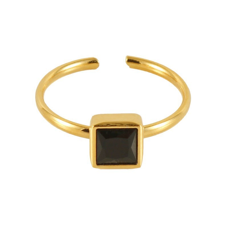 European And American New Stainless Steel Stylish Colored Diamond Ring Black Square Adjustable Opening